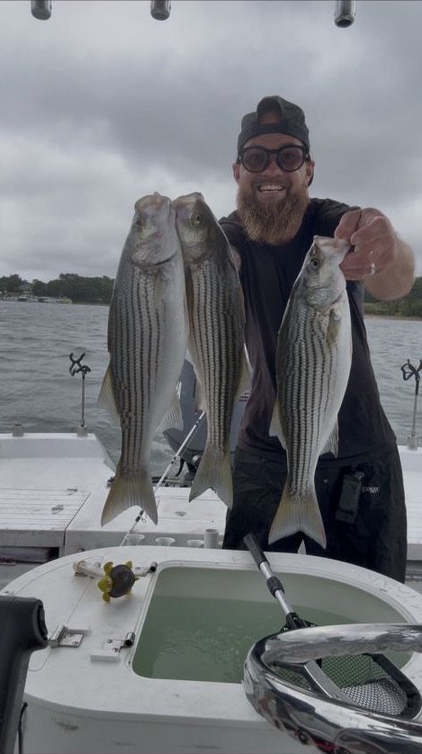 Cold Wind, Bending Rods, and My Boat’s First Trip Back Small Lake Lanier striper caught during Pat and Wes fishing trip