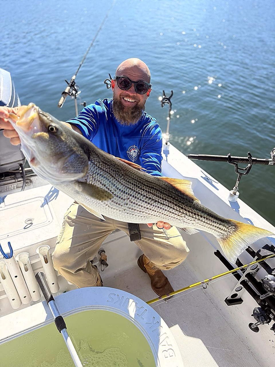 Lake Lanier Striper Fishing Report – October 20, 2026 Angler holding a quality striped bass during an October Lake Lanier charter
