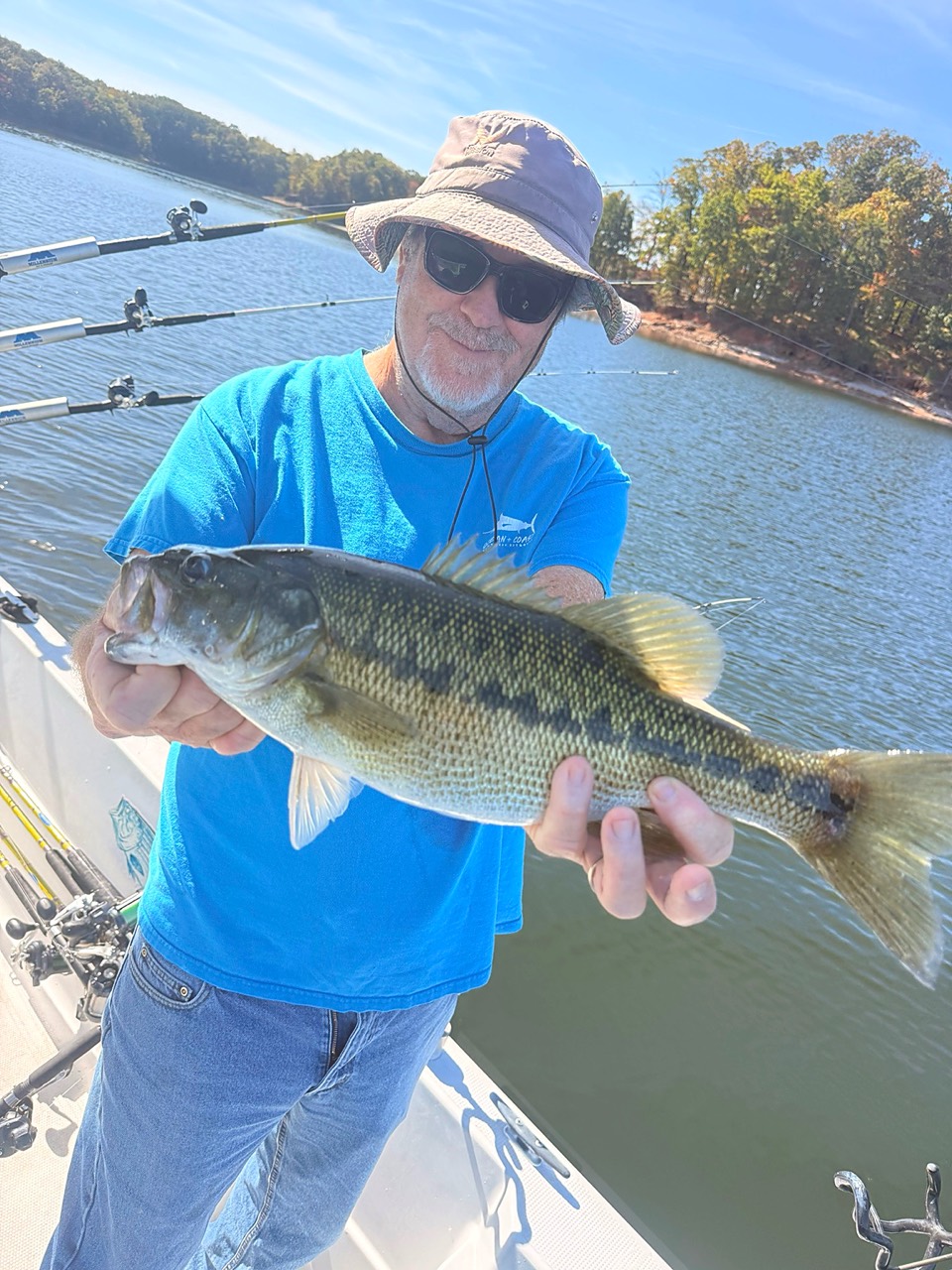 Bill Grissom holding a spotted bass caught during the Lake Lanier scouting trip